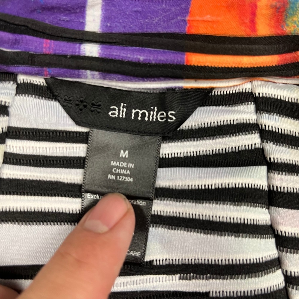 Ali Miles Jacket Women‎ M Abstract Stripe Pleated Colorful Button Front - Picture 5 of 10